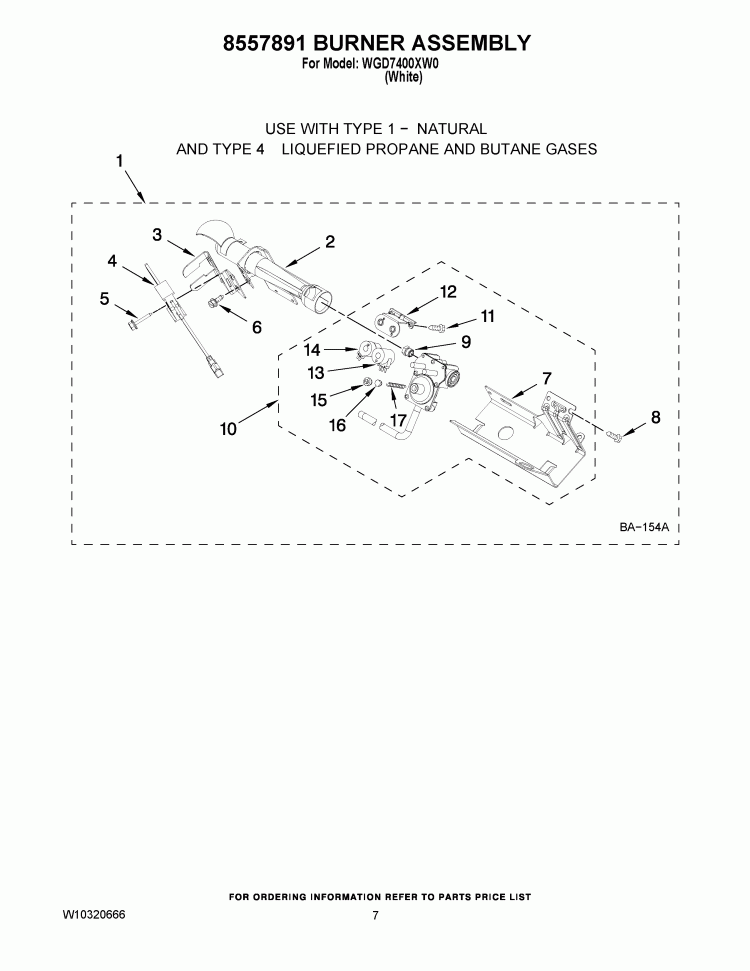 8557891 BURNER ASSEMBLY Diagram and Parts List for WGD7400XW0  Whirlpool Dryer