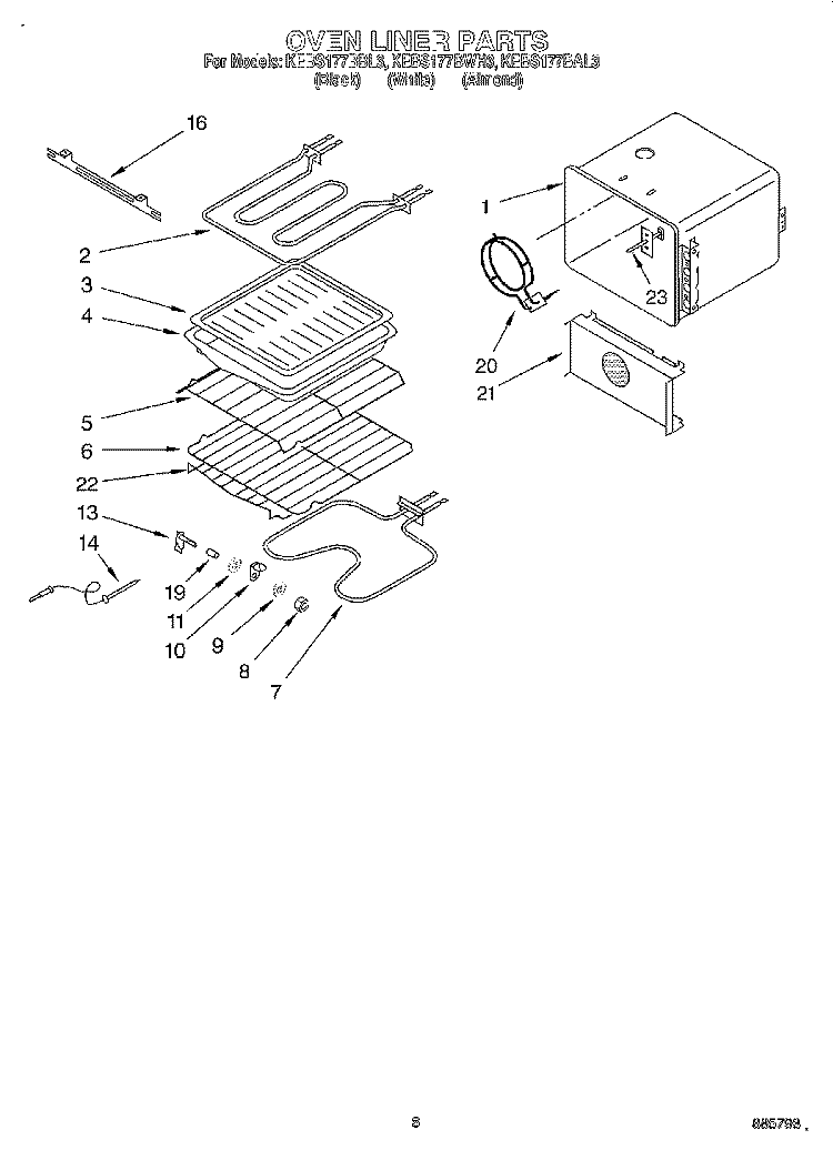 OVEN LINER Diagram and Parts List for KEBS177BBL3  KitchenAid Wall Oven
