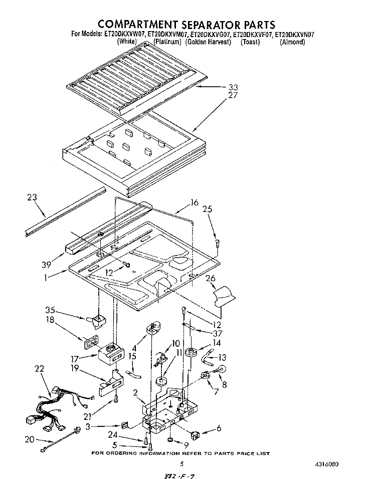 COMPARTMENT SEPARATOR Diagram and Parts List for ET20DKXVW07  Whirlpool Refrigerator