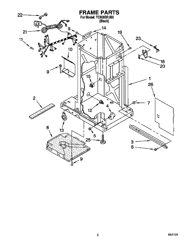 FRAME Diagram and Parts List for TC800SPJB0  Whirlpool Trash Compactor