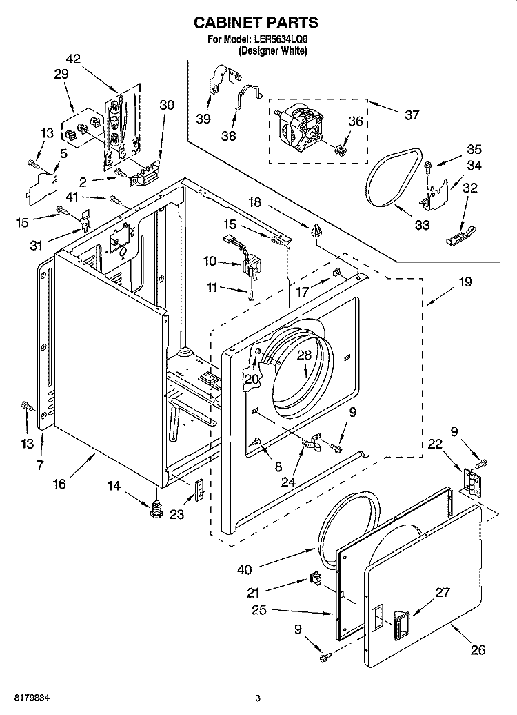 CABINET PARTS Diagram and Parts List for LER5634LQ0  Whirlpool Dryer