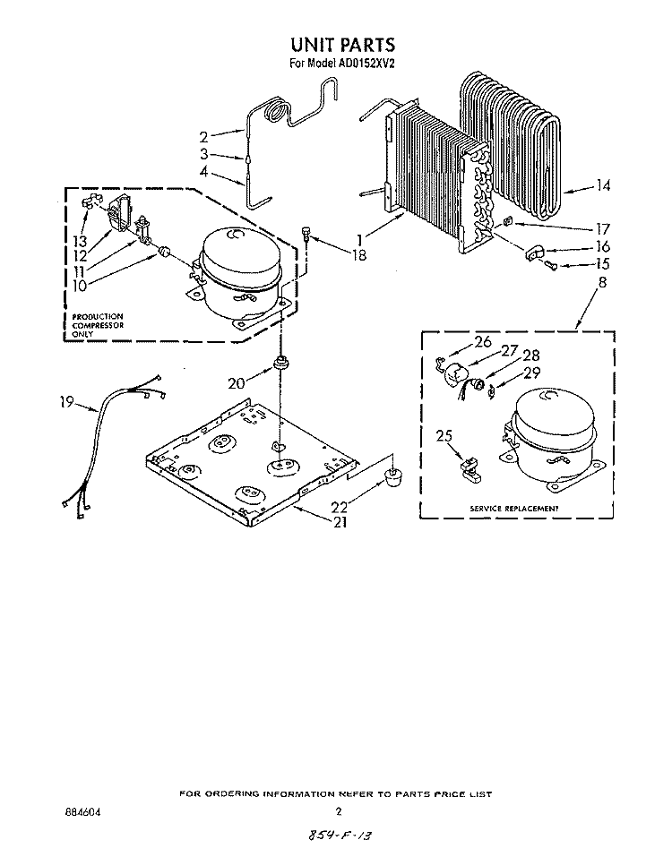 SECTION Diagram and Parts List for AD0152XV2  Whirlpool Dehumidifier