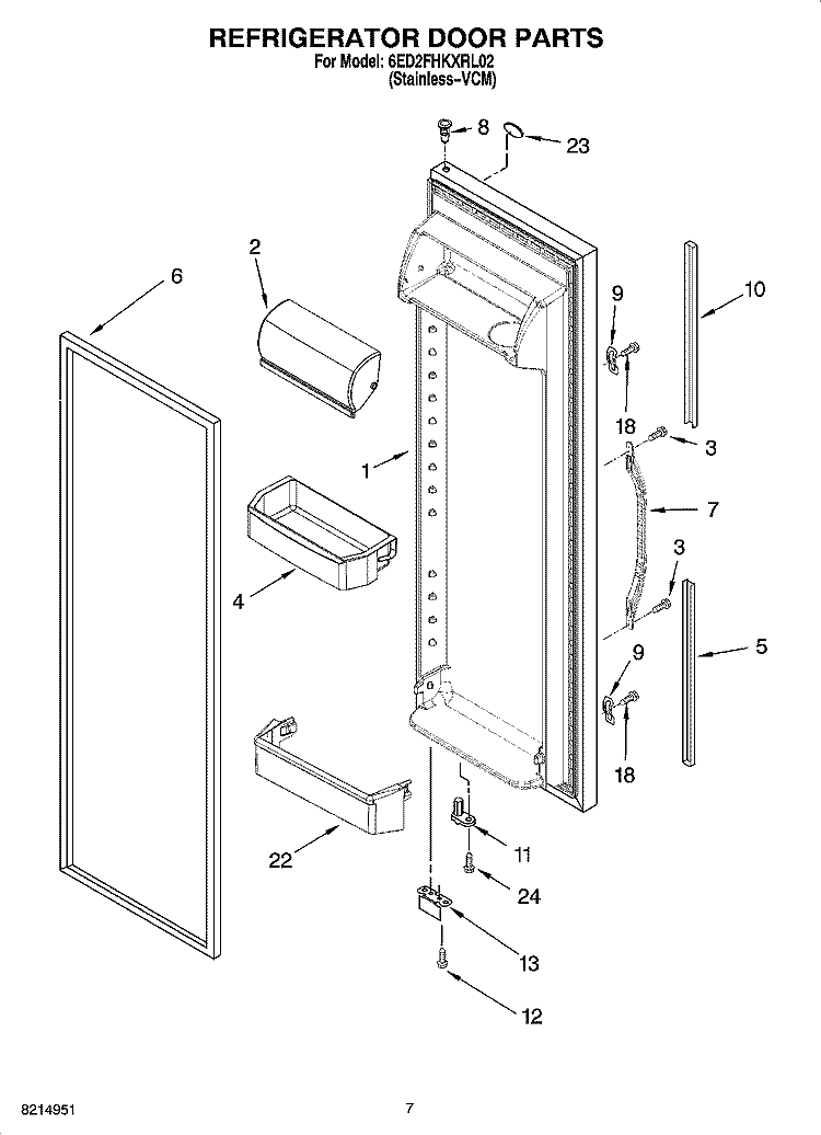 REFRIGERATOR DOOR PARTS Diagram and Parts List for 6ED2FHKXRL02  Whirlpool Refrigerator