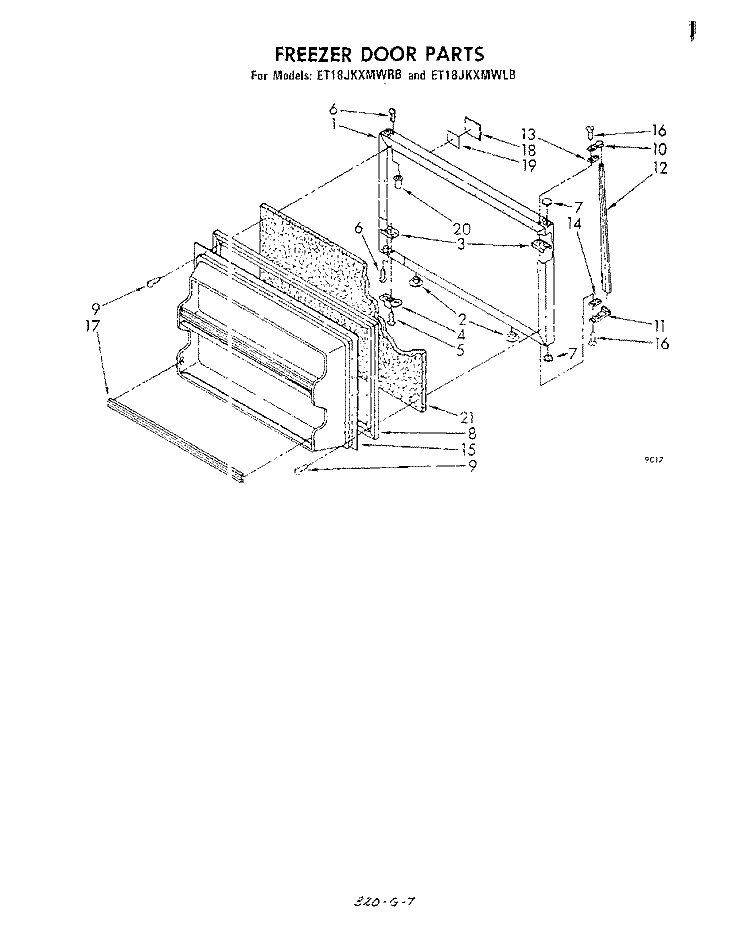FREEZER DOOR Diagram and Parts List for ET18JKXMWRB  Whirlpool Refrigerator