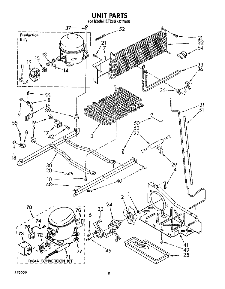 UNIT Diagram and Parts List for ET20GKXTG00  Whirlpool Refrigerator