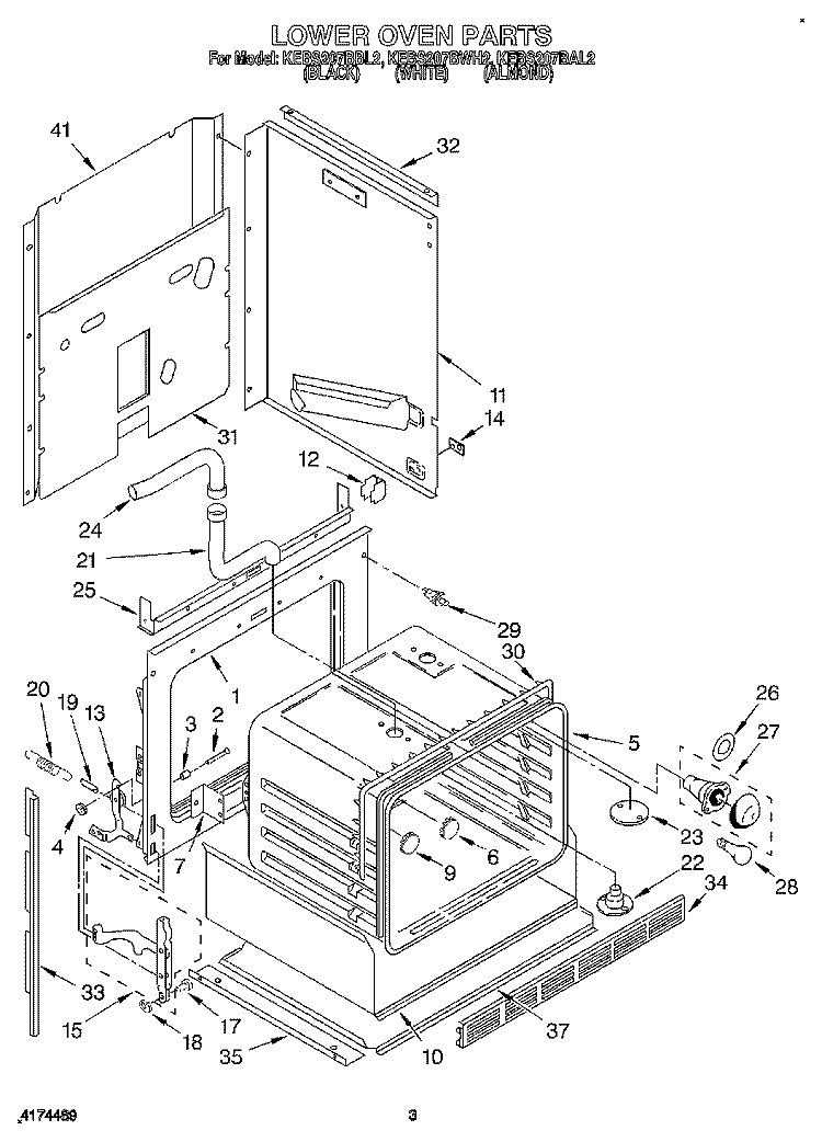 LOWER OVEN Diagram and Parts List for KEBS207BAL2  KitchenAid Wall Oven