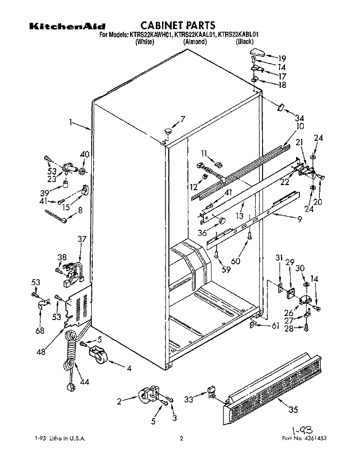 CABINET Diagram and Parts List for KTRS22KAAL01  KitchenAid Refrigerator