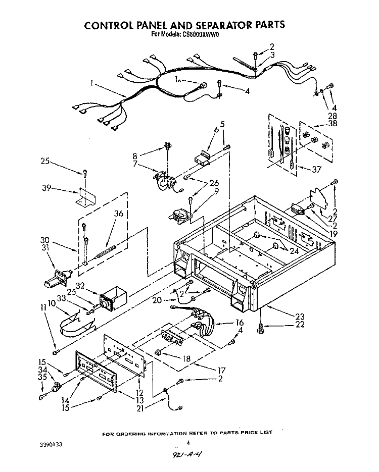 CONTROL PANEL AND SEPARATOR Diagram and Parts List for CS5000XWN0  Whirlpool Dryer
