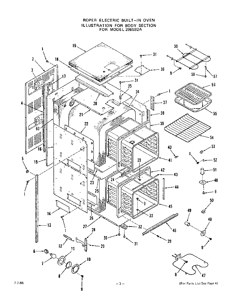 BODY Diagram and Parts List for 2065B2A  Roper Range