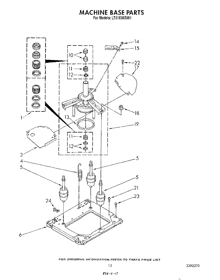 MACHINE BASE Diagram and Parts List for LT5100XSW1  Whirlpool Washer Dryer Combo