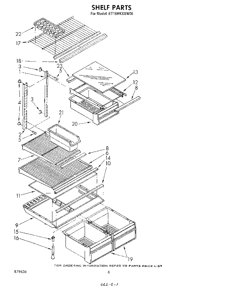 SHELF Diagram and Parts List for ET18HKXSW00  Whirlpool Refrigerator