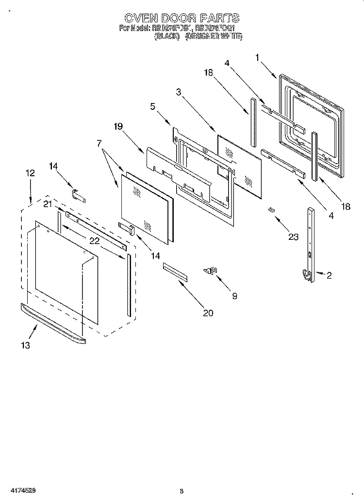 OVEN DOOR Diagram and Parts List for RBD276PDQ1  Whirlpool Wall Oven