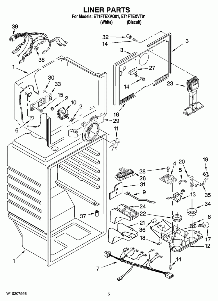 LINER PARTS Diagram and Parts List for ET1FTEXVQ01  Whirlpool Refrigerator