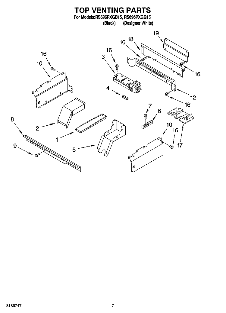 TOP VENTING PARTS Diagram and Parts List for RS696PXGB15  Whirlpool Range