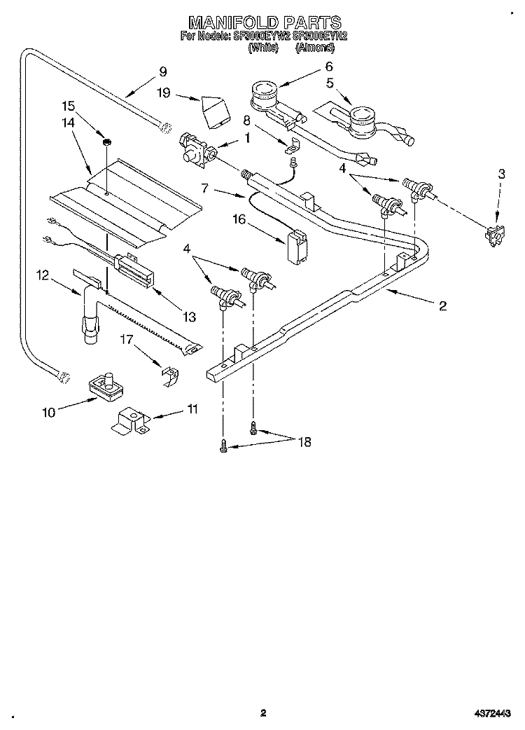 MANIFOLD Diagram and Parts List for SF3000EYN2  Whirlpool Range