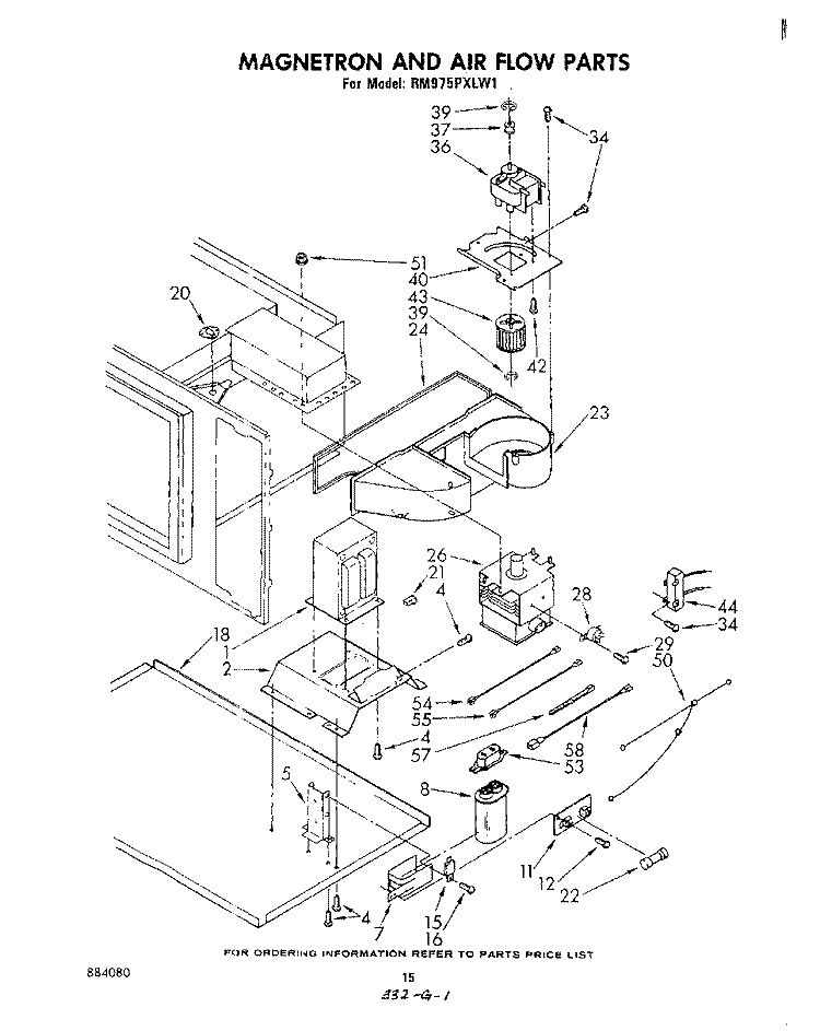 MAGNETRON AND AIR FLOW Diagram and Parts List for RM975PXLW1  Whirlpool Microwave Oven Combo