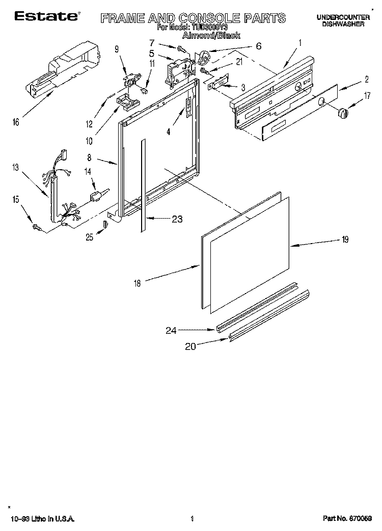 FRAME AND CONSOLE Diagram and Parts List for TUD3000Y3  Whirlpool Dishwasher