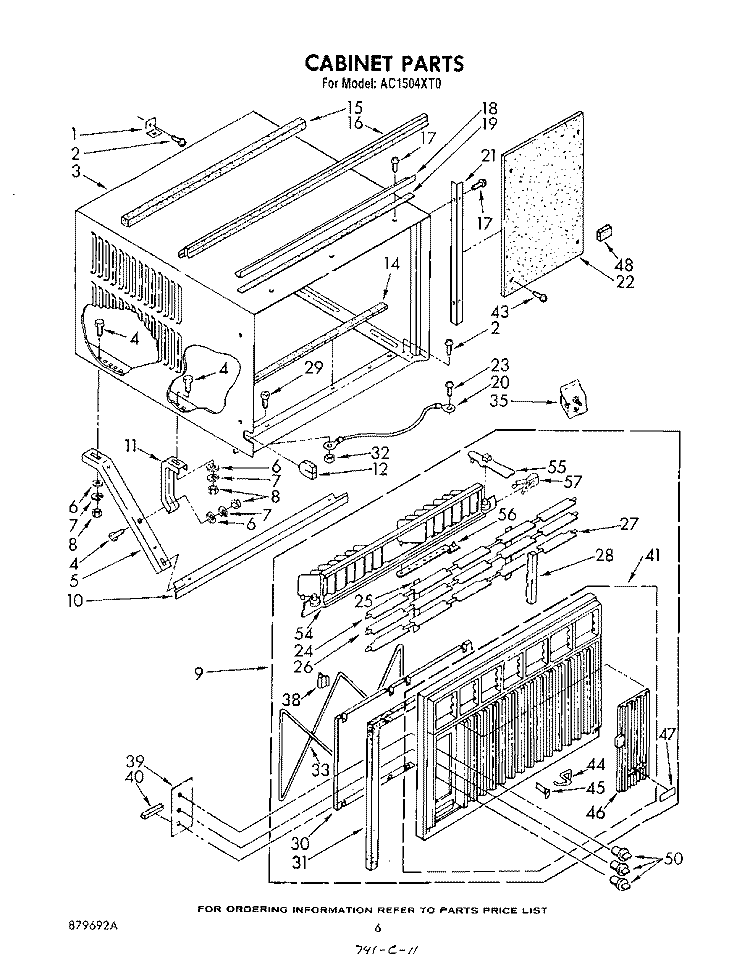 CABINET Diagram and Parts List for AC1504XT0  Whirlpool Air Conditioner