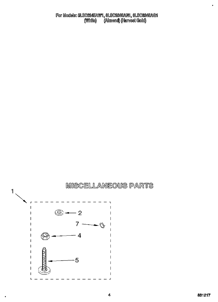 MISCELLANEOUS Diagram and Parts List for 8LSC8245AW1  Whirlpool Washer
