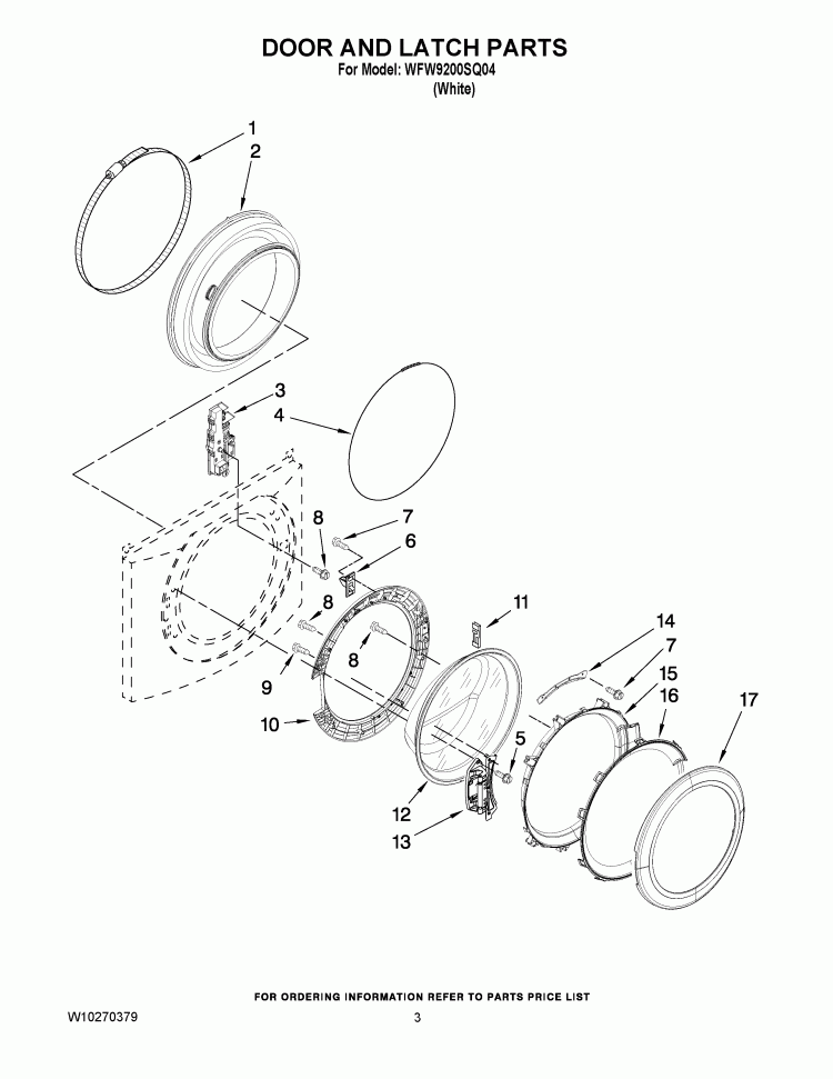 DOOR AND LATCH PARTS Diagram and Parts List for WFW9200SQ04  Whirlpool Washer