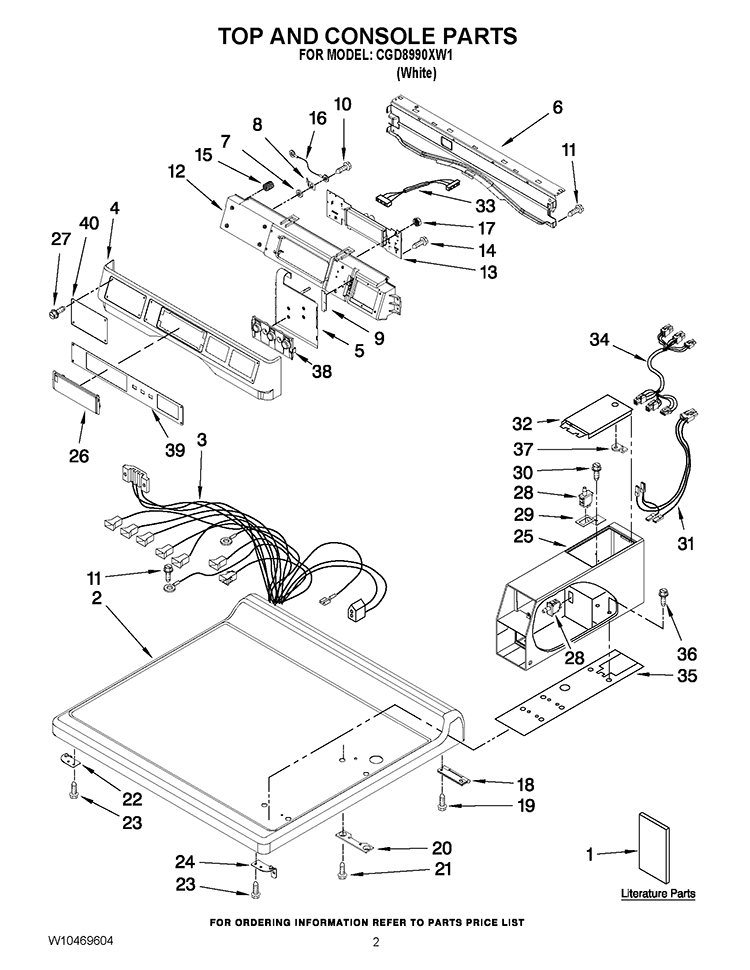 TOP AND CONSOLE PARTS Diagram and Parts List for CGD8990XW1  Whirlpool Dryer