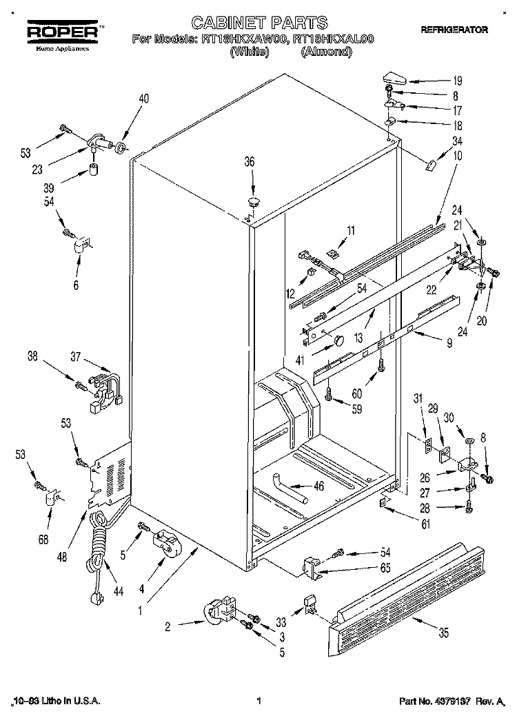 CABINET Diagram and Parts List for RT18HKXAW00  Roper Refrigerator