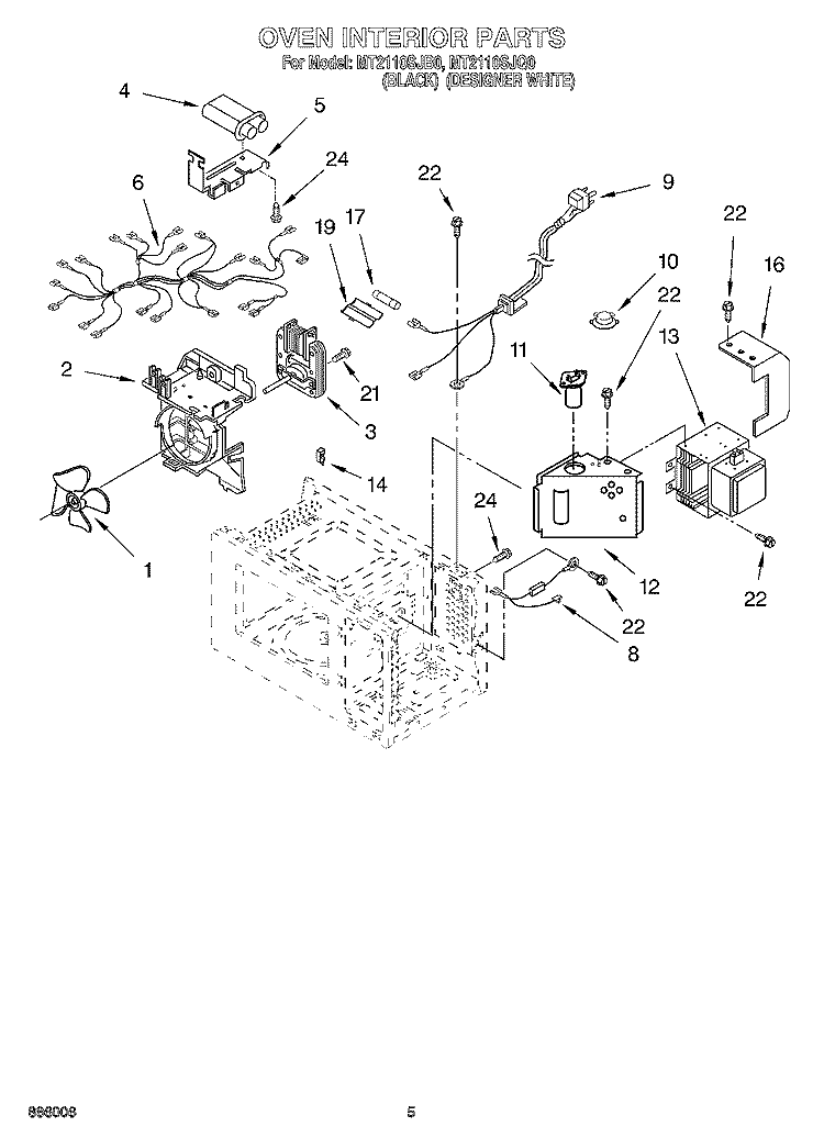 OVEN INTERIOR Diagram and Parts List for MT2110SJQ0  Whirlpool Microwave