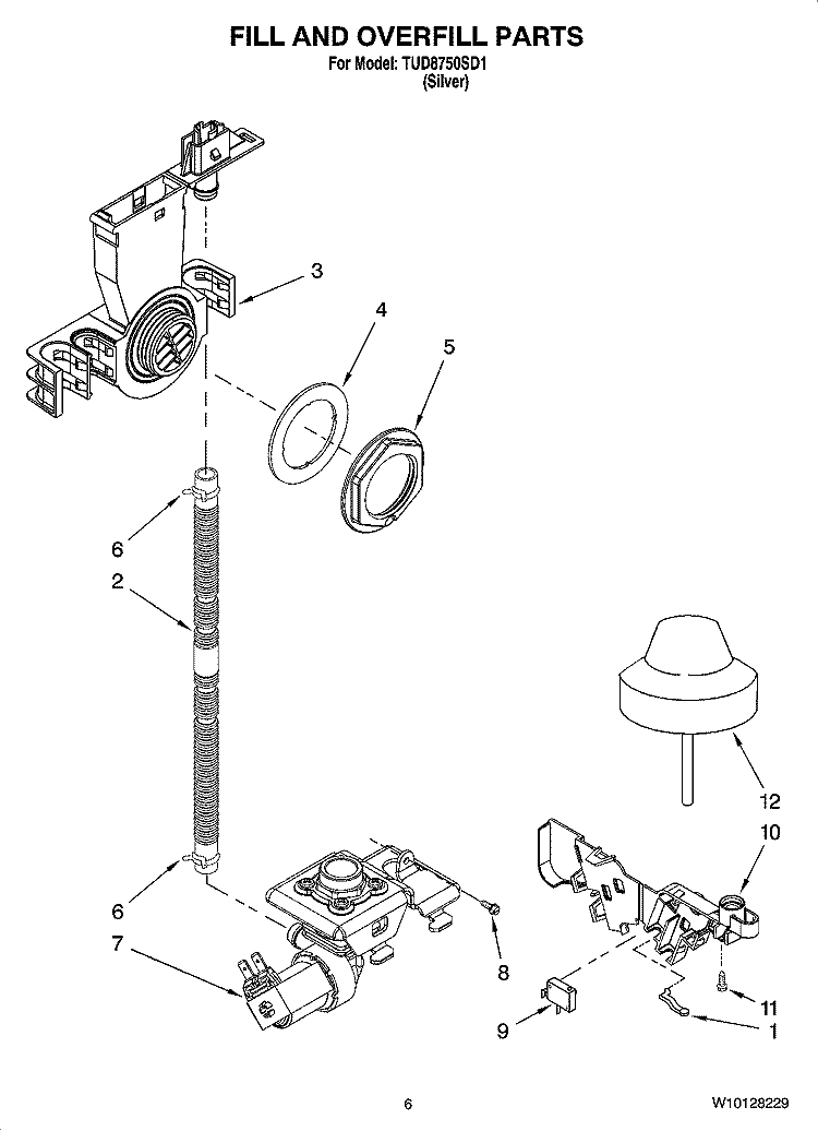FILL AND OVERFILL PARTS Diagram and Parts List for TUD8750SD1  Estate Dishwasher