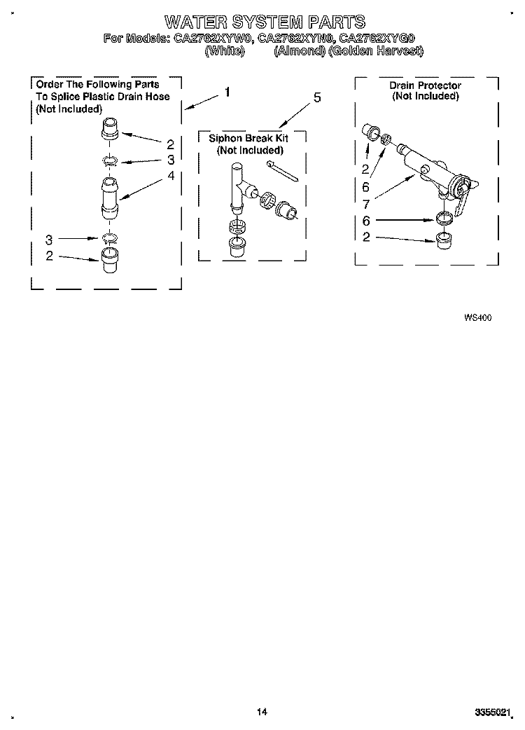 WATER SYSTEM Diagram and Parts List for CA2762XYG0  Whirlpool Washer
