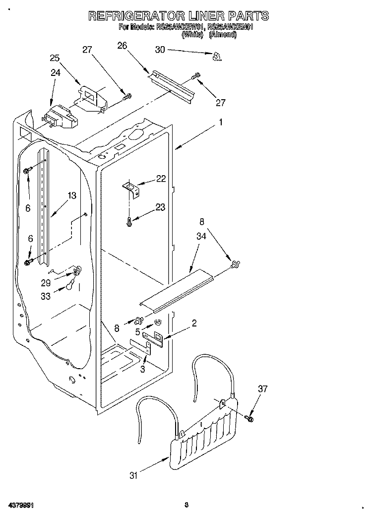 REFRIGERATOR LINER Diagram and Parts List for RS25AWXEN01  Roper Refrigerator