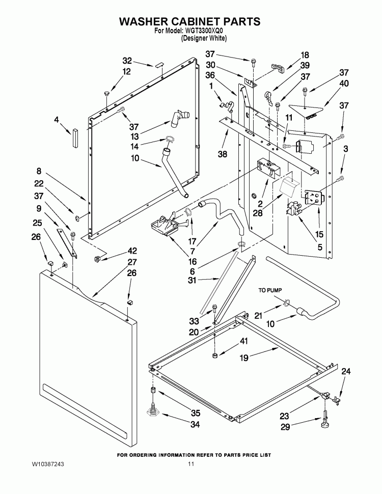 WASHER CABINET PARTS Diagram and Parts List for WGT3300XQ0  Whirlpool Washer Dryer Combo