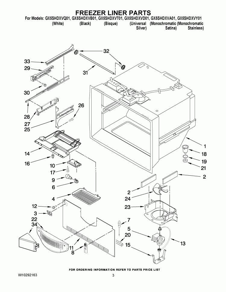 FREEZER LINER PARTS Diagram and Parts List for GX5SHDXVA01  Whirlpool Refrigerator