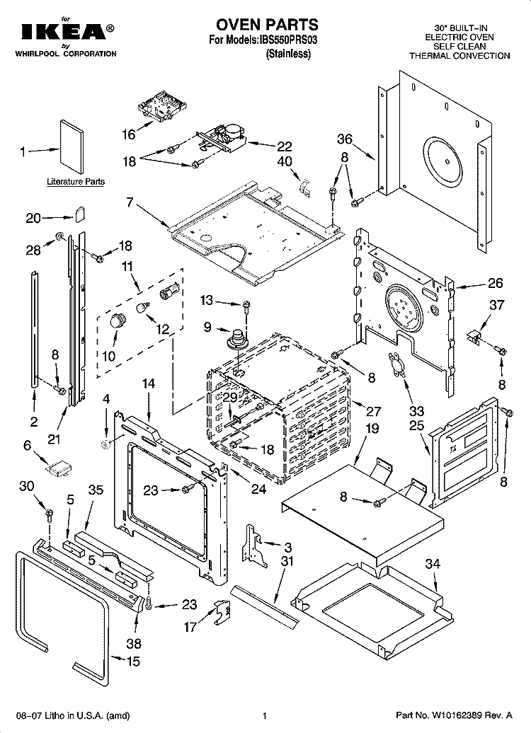 OVEN PARTS Diagram and Parts List for IBS550PRS03  Whirlpool Wall Oven