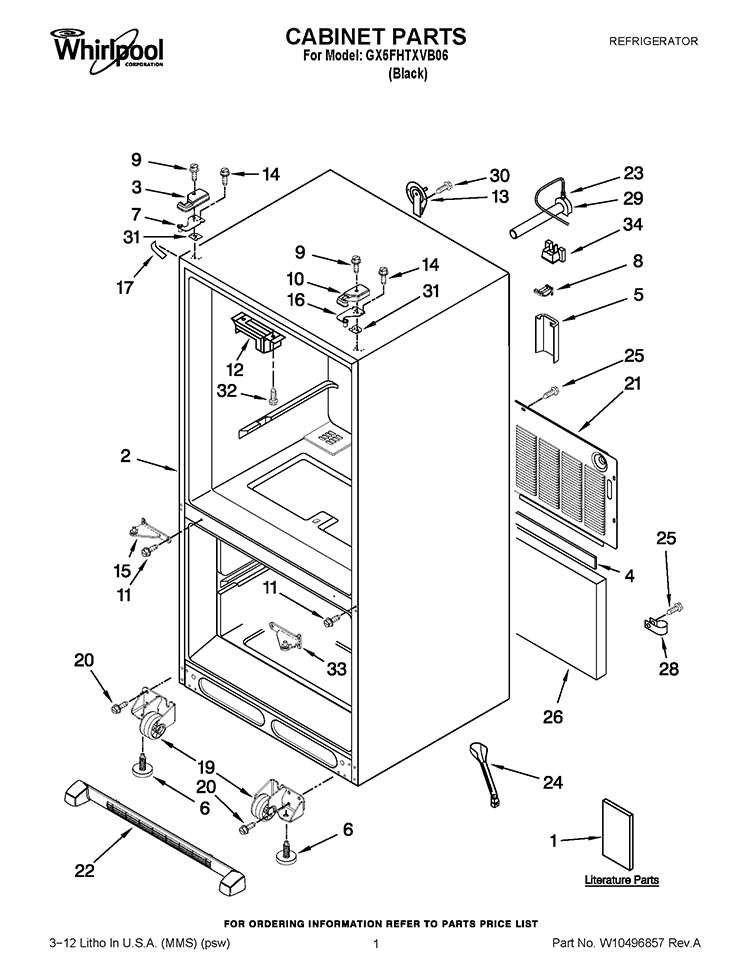CABINET PARTS Diagram and Parts List for GX5FHTXVB06  Whirlpool Refrigerator