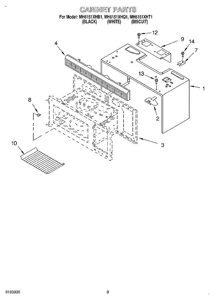 CABINET Diagram and Parts List for MH6151XHQ1  Whirlpool Microwave