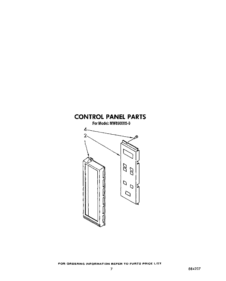 CONTROL PANEL Diagram and Parts List for MW8500XS0  Whirlpool Microwave