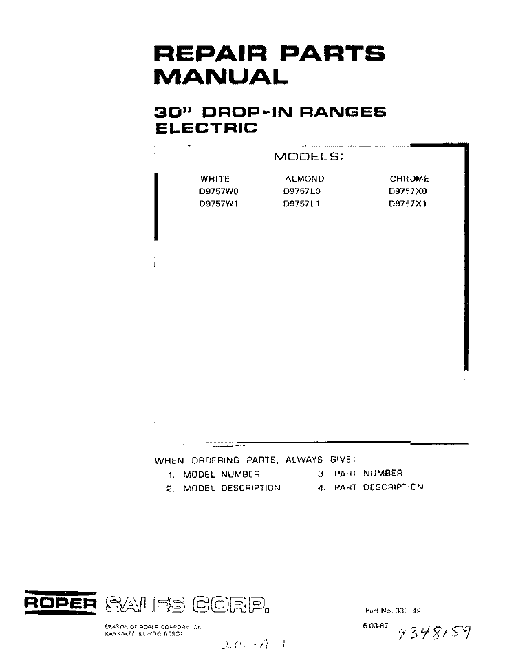 CONTROL Diagram and Parts List for D9757^1  Whirlpool Range