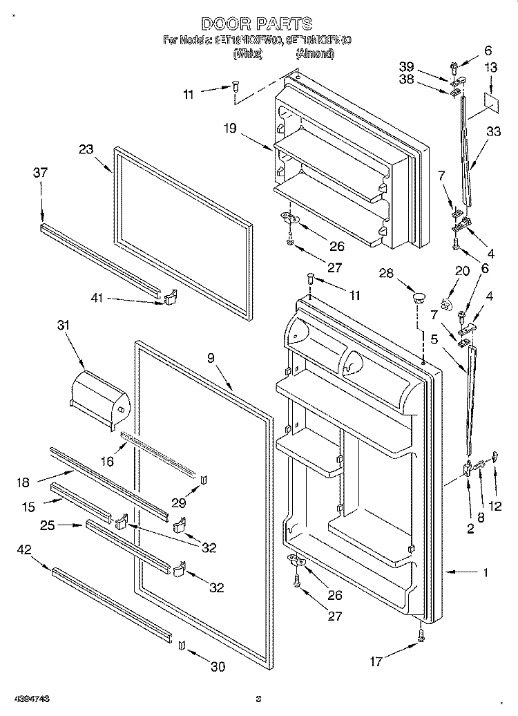 DOOR Diagram and Parts List for 9ET18NKXFN00  Whirlpool Refrigerator