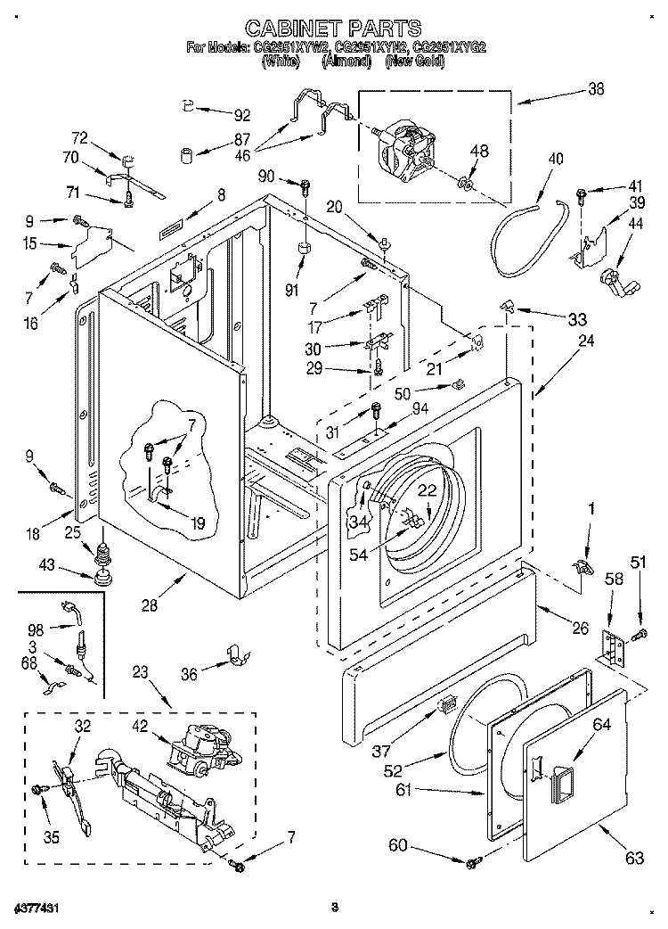 CABINET Diagram and Parts List for CG2951XYW2  Whirlpool Dryer