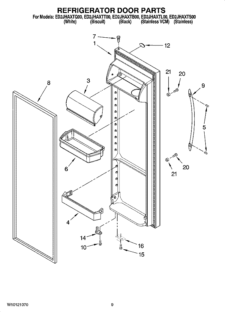 REFRIGERATOR DOOR PARTS Diagram and Parts List for ED2JHAXTB00  Whirlpool Refrigerator