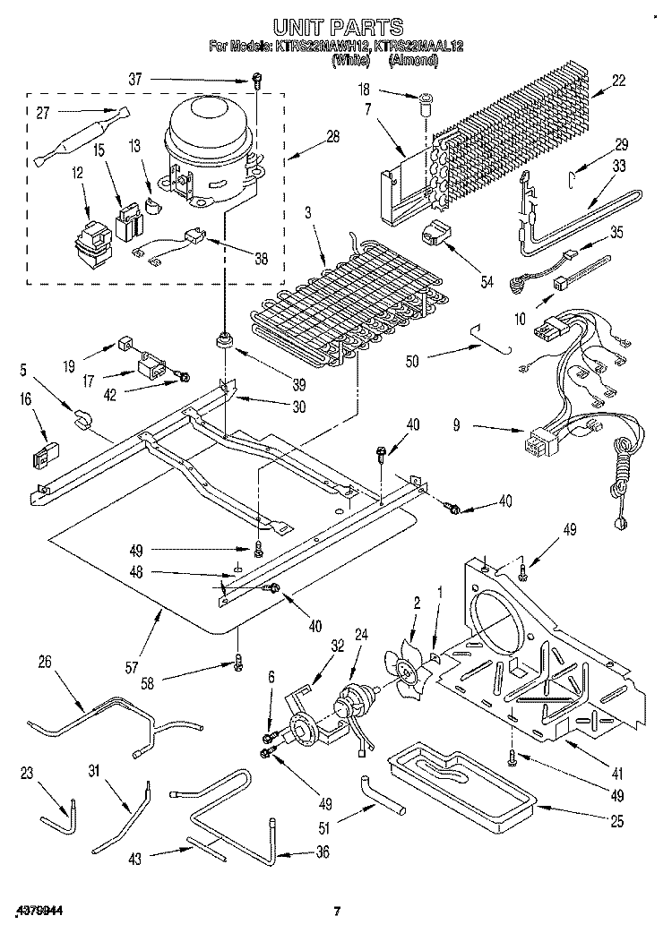 UNIT Diagram and Parts List for KTRS22MAWH12  KitchenAid Refrigerator