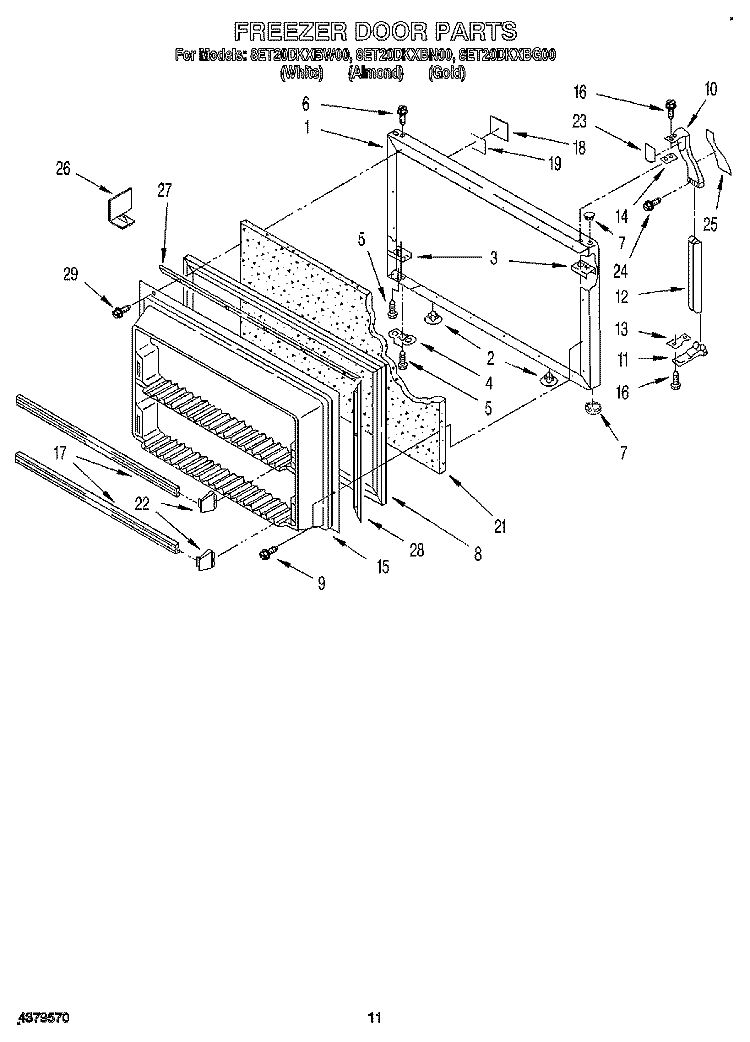 FREEZER DOOR Diagram and Parts List for 8ET20DKXBN00  Whirlpool Refrigerator