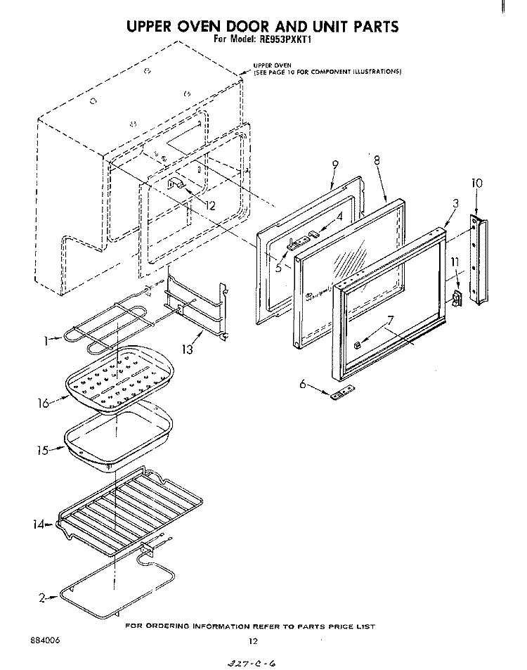 UPPER OVEN DOOR AND UNIT Diagram and Parts List for RE953PXKT1  Whirlpool Range