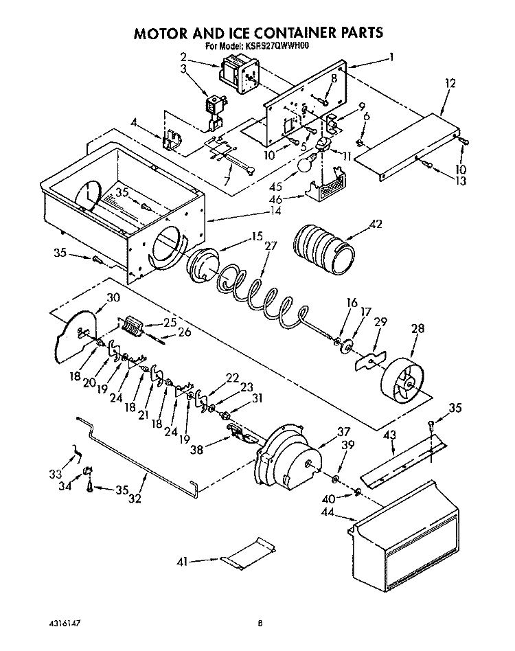 MOTOR AND ICE CONTAINER Diagram and Parts List for KSRS27QWWH00  KitchenAid Refrigerator
