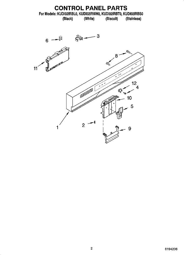 CONTROL PANEL PARTS Diagram and Parts List for KUDI02IRBT0  KitchenAid Dishwasher