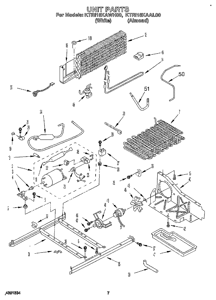 UNIT Diagram and Parts List for KTRI18KAWH00  Whirlpool Refrigerator