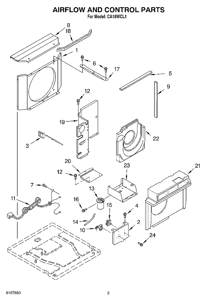 AIRFLOW AND CONTROL PARTS Diagram and Parts List for CA18WCL1  Crosley Air Conditioner