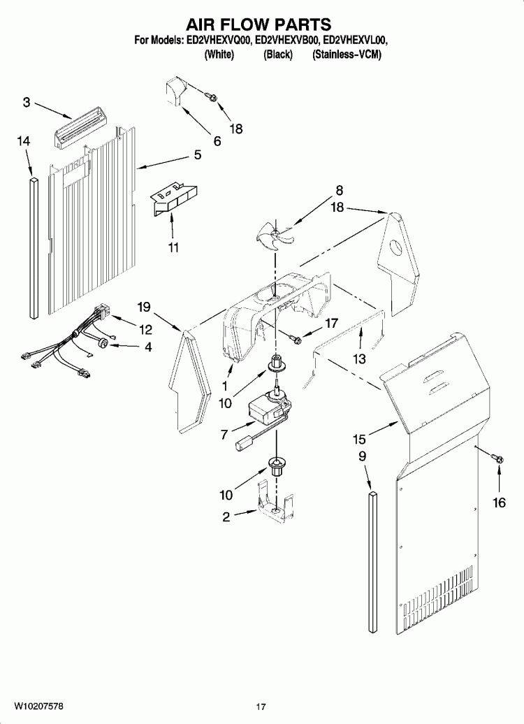 AIR FLOW PARTS Diagram and Parts List for ED2VHEXVB00  Whirlpool Refrigerator