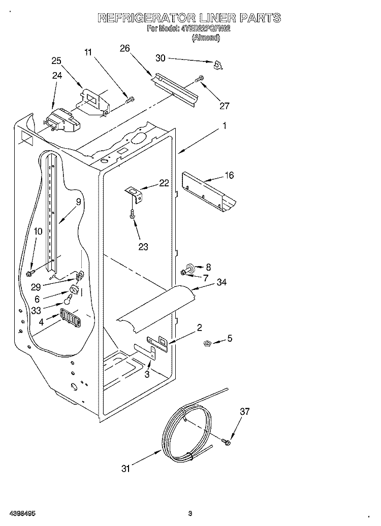 REFRIGERATOR LINER Diagram and Parts List for 4YED22PQFN02  Whirlpool Refrigerator