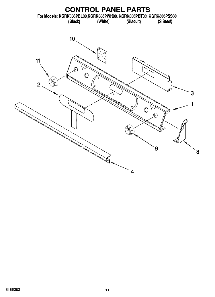 CONTROL PANEL PARTS, OPTIONAL PARTS Diagram and Parts List for KGRK806PBL00  KitchenAid Range